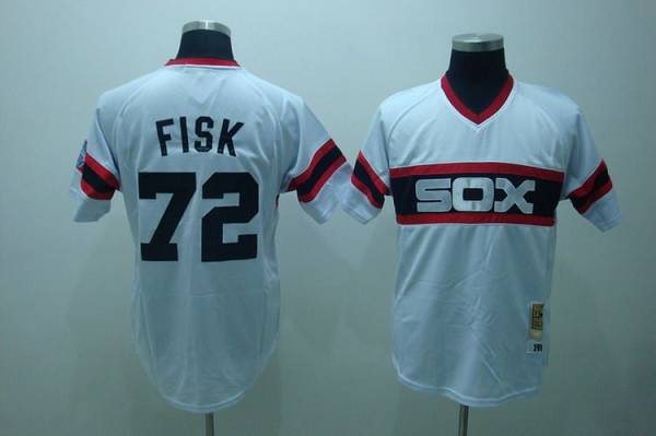 Mitchell and Ness 1985 White Sox #72 Carlton Fisk Stitched White Throwback MLB Jersey - Click Image to Close